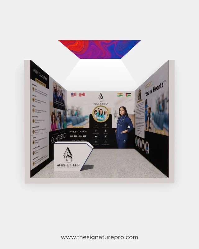 Designing a stall for @alivensleek isn’t just about space—it’s about presence. ✨💫We designed that stall to reflect their identity: modern, functional, and premium from every angle. ✔️#signature #signaturedesigns #advertisingagency #tradeshow #tradeshowbooth #exhibitionstand #boothdesign #eventmarketing #branding #exhibitiondesign #standdesign
